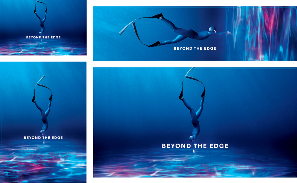 Scuba diver advertising layouts in a variety of vertical and horizontal sizes