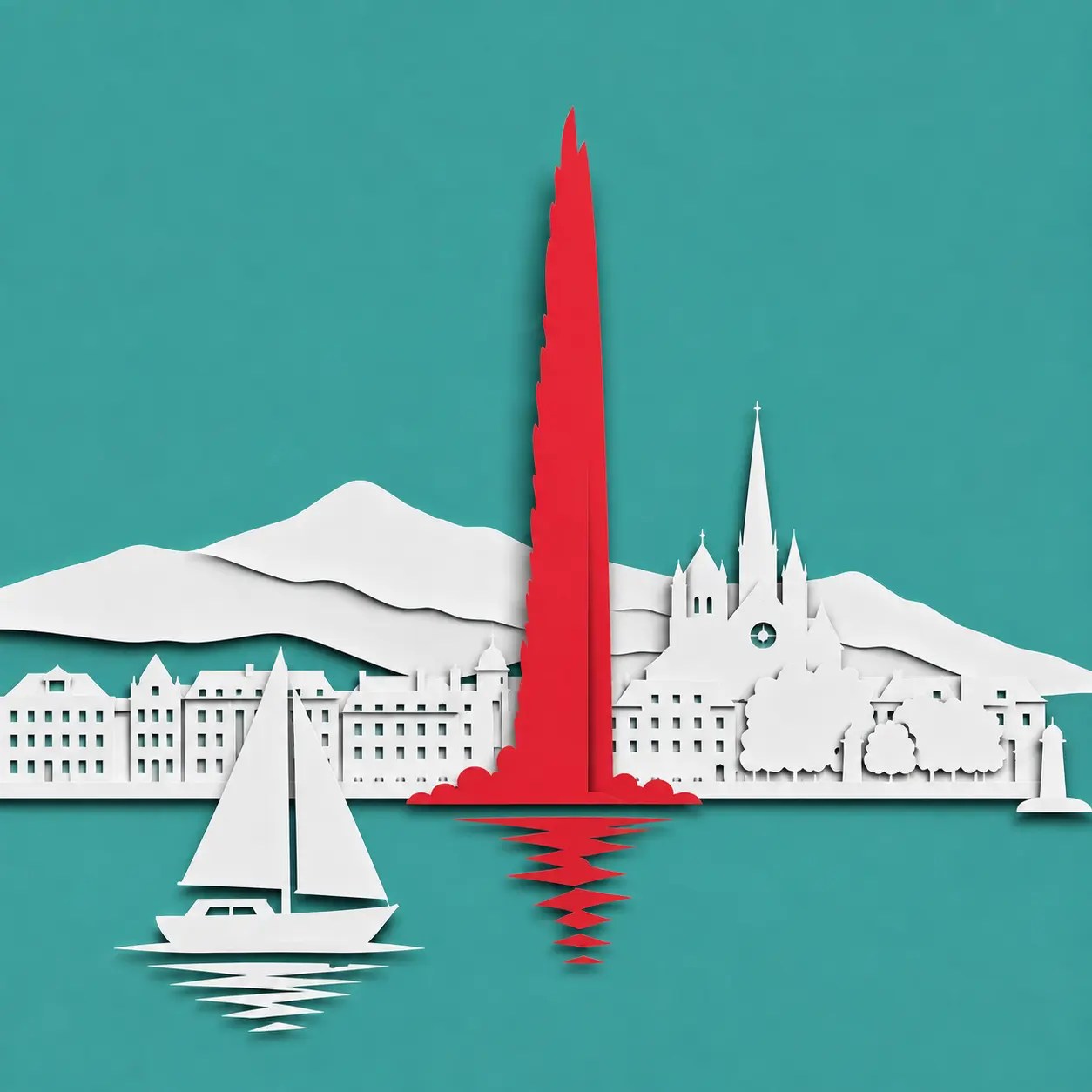 Minimalistische Illustration der Stadt Genf als Titelbild zu einer Kurzgeschichte über Genfereien