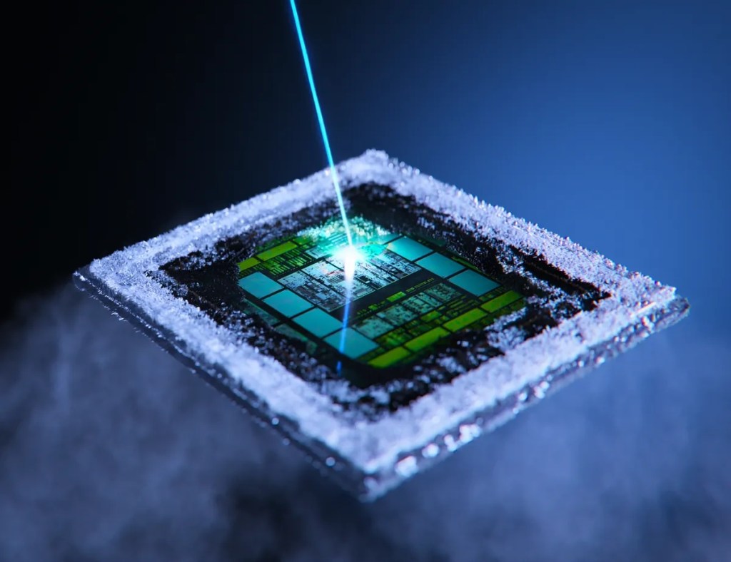 a-laser-shining-on-a-computer-chip-covered-in-snow - FabScene(ファブシーン) FabScene(ファブシーン)