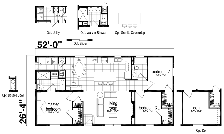 1056 square feet, usually 24 x 44 feet · 1,440 square feet can measure 24 x 60 feet · 1960 square feet at 28 x 70 feet · 2,072 square feet units . Mckenna 28 X 52 1352 Sqft Mobile Home Factory Expo Home Centers