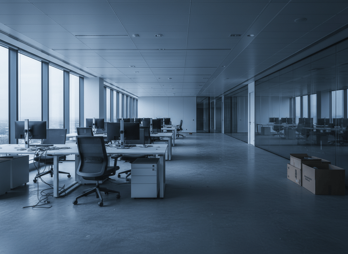 Empty modern corporate office with vacant desks