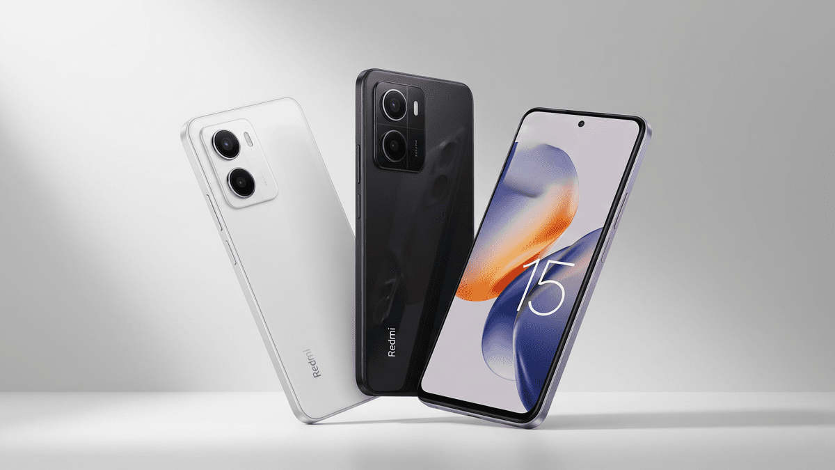 भारत में लॉन्च हुए नए Redmi 15 5G स्मार्टफोन के तीनों कलर वेरिएंट - सैंडी पर्पल, मिडनाइट ब्लैक और फ्रॉस्टेड व्हाइट। फोन का स्लीक डिज़ाइन और डुअल-कैमरा सेटअप दिखाई दे रहा है