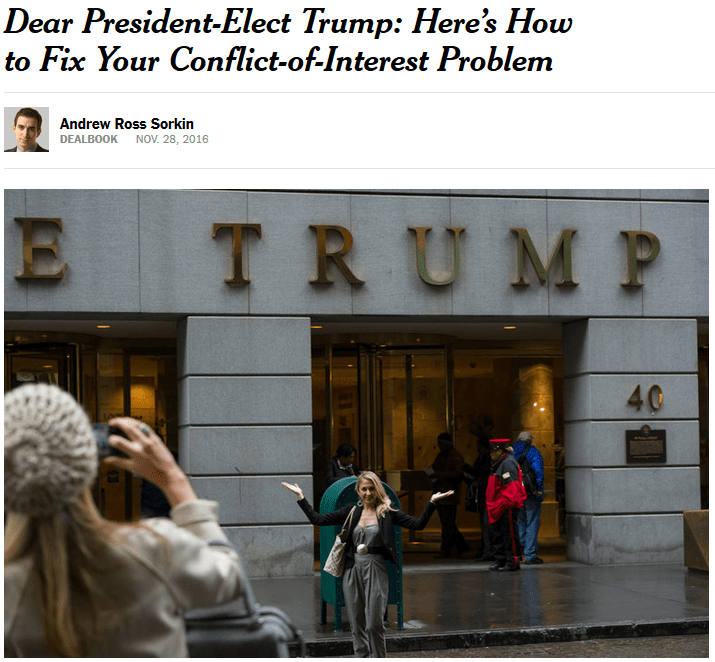 New York Times: Dear President-Elect Trump: Here’s How to Fix Your Conflict-of-Interest Problem