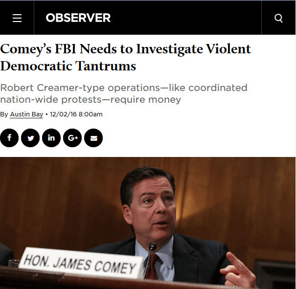 Observer: Comey’s FBI Needs to Investigate Violent Democratic Tantrums