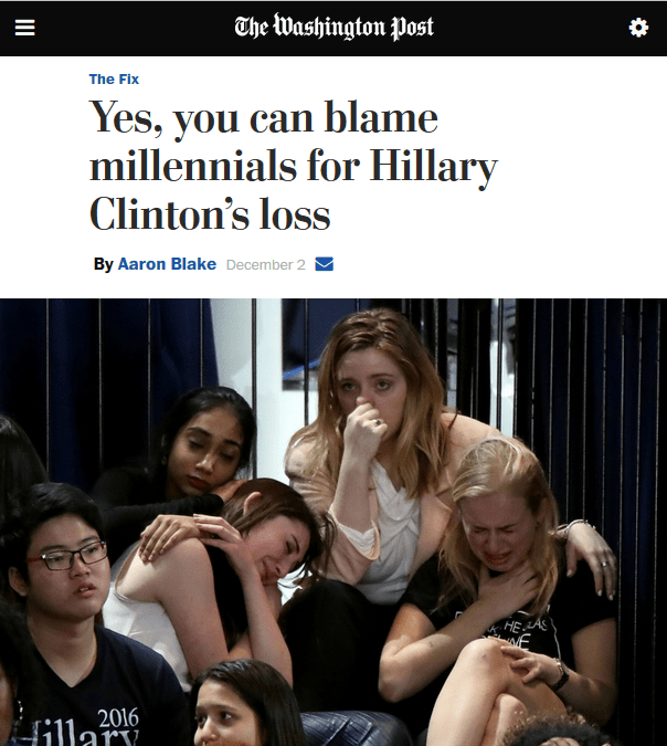WaPo: Yes, you can blame millennials for Hillary Clinton’s loss