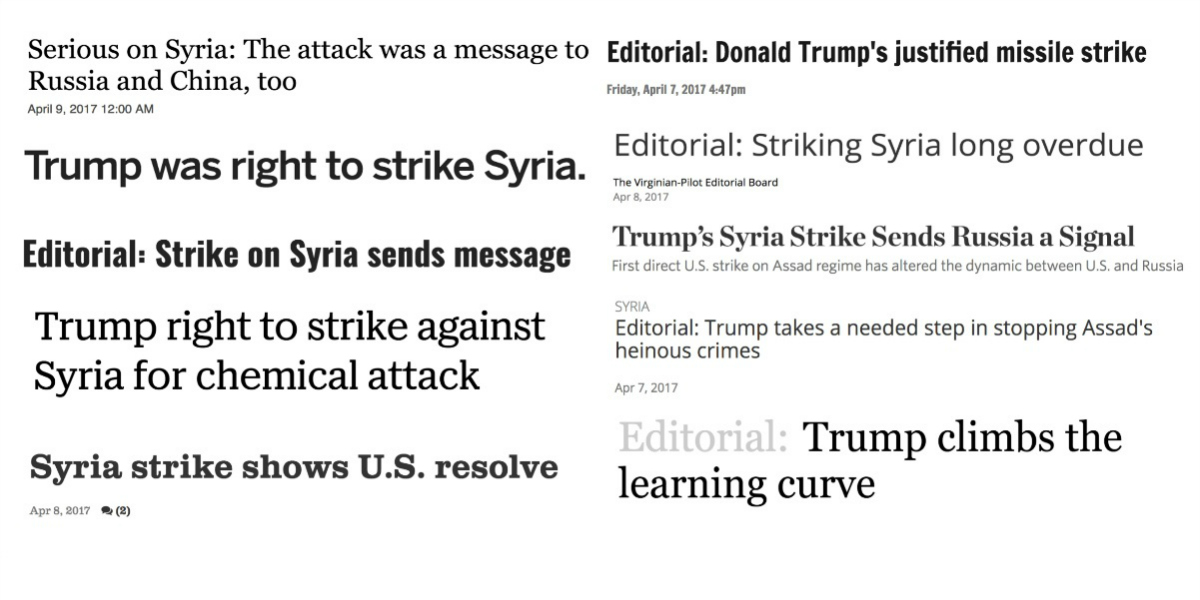 Headlines of Syria airstrike editorials