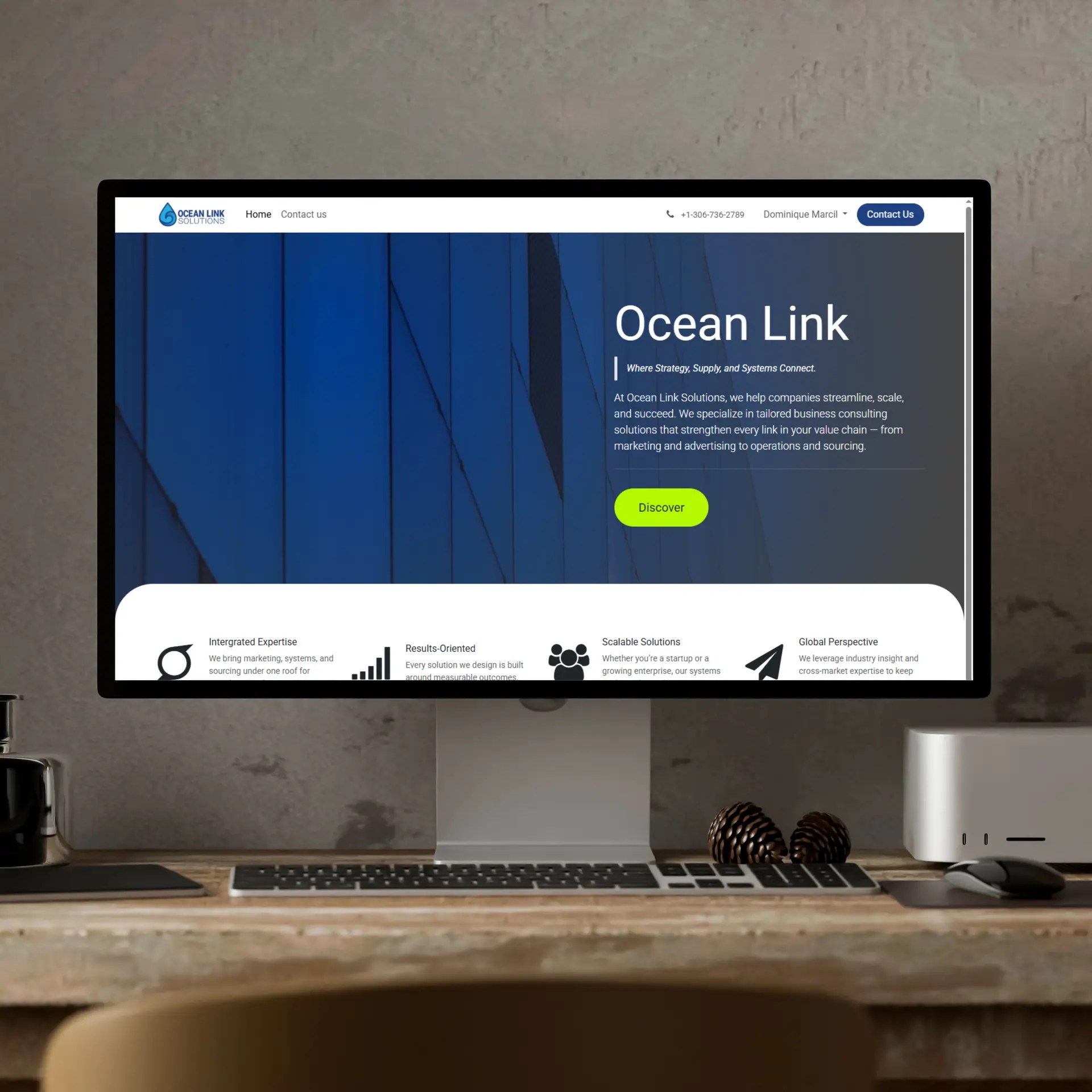 Ocean Link website mockup.