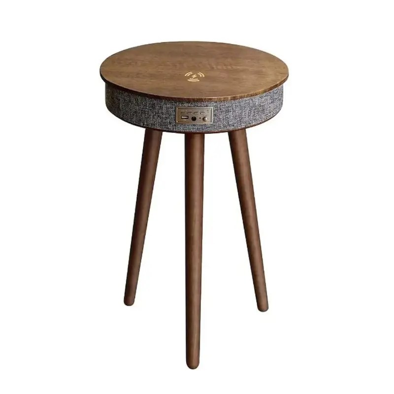 Modern Smart Corner Table with 360° Bluetooth Speaker & Qi Wireless Charger