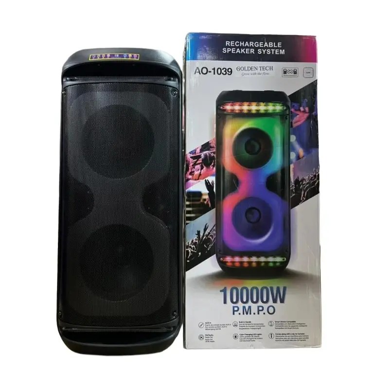 Golden Tech AO-1039 Rechargeable Speaker System – Dual Speakers, LED Lights, Portable 10,000W