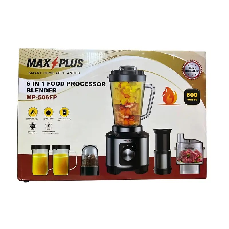 Max Plus 6-in-1 Food Processor Blender – 600W, 1.5L Unbreakable Jar, Juicer, Grinder & Chopper MP-506FP