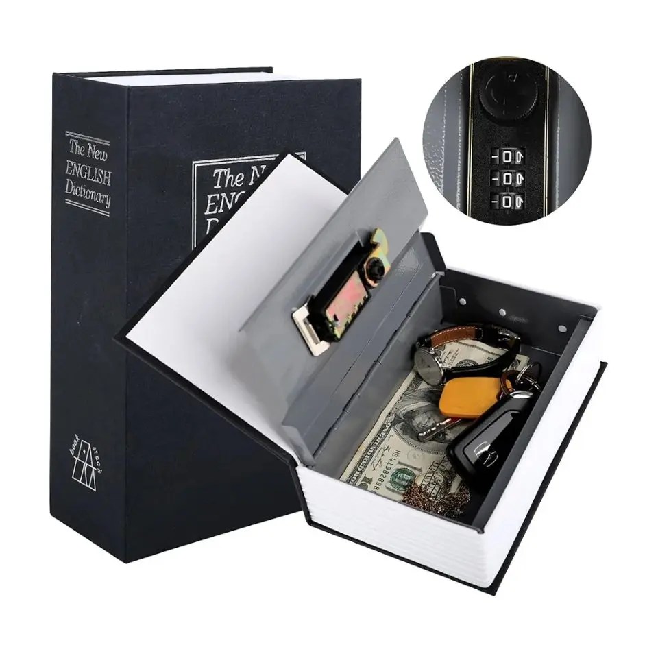 Realistic Book Shaped Deposit Safe Box Digit Combination Lock – Hidden Metal Security Storage Box