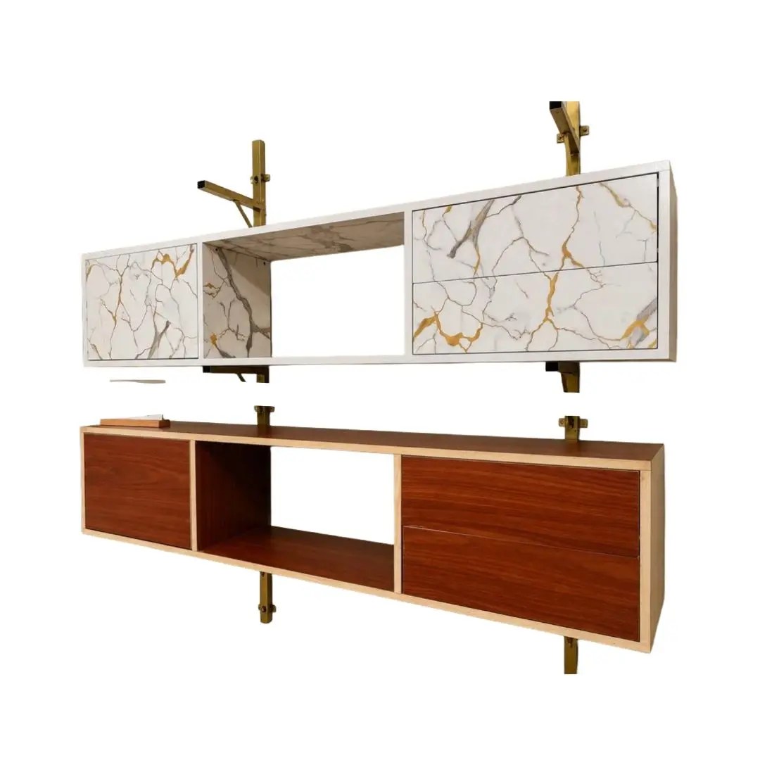 5FT Modern Floor-Standing TV Stand & Entertainment Unit – Marble Style & Wood Finish