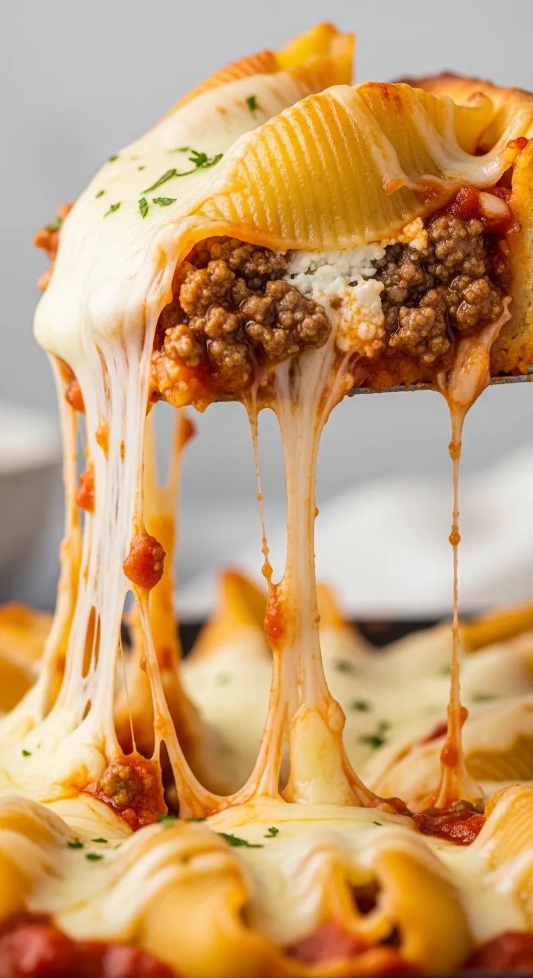 cheesy Beef Shells Casserole slice