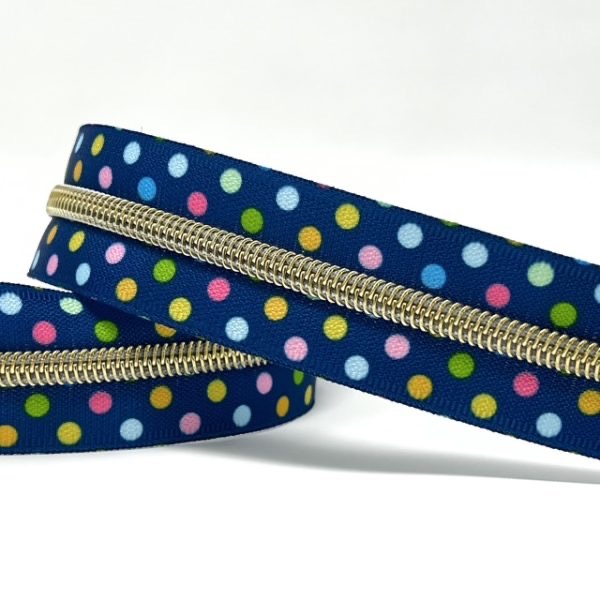 Patterned Deluxe Zip No 5 Blue Polka Dot