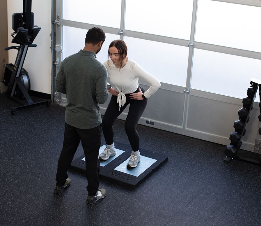 Kinesiologists and physiotherapists at fall line use force plates for athletic performance and injury rehab.