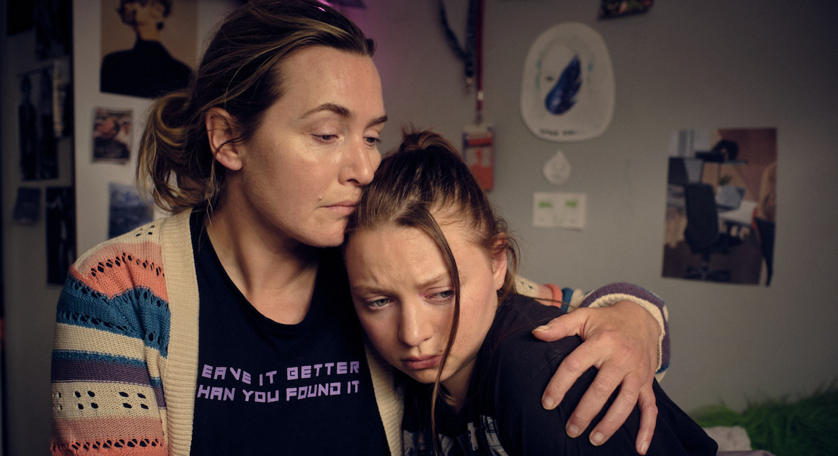 Kate Winslet and Mia Threapleton hugging in I Am Ruth