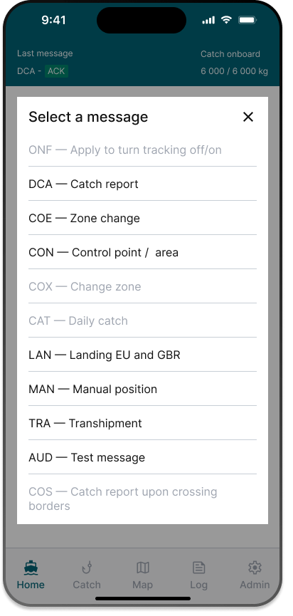 One phone screen showing all different reports available in Fangstr.