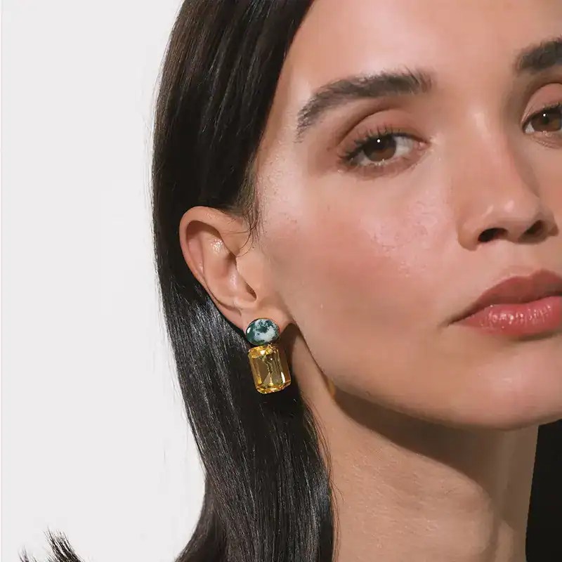jennifer behr jasper and crystal elin earrings shown on model