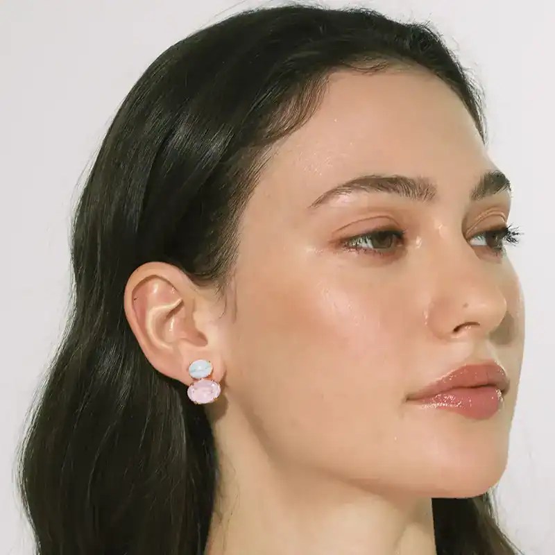 jennifer behr rose quartz cara earrings shown on model