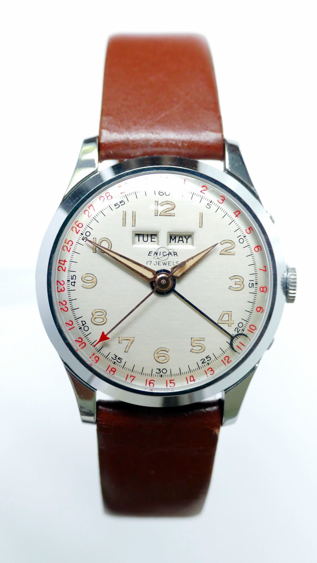 Enicar Triple Date NOS Vintage Watch with Date Hand Pointer