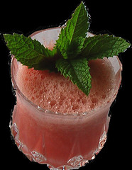 Yummy... watermelon smoothie with mint leaf ga...