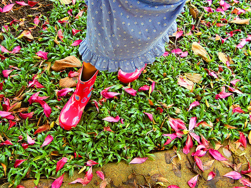 Gumboots and blossoms