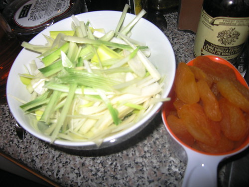 chopped leeks and apricot