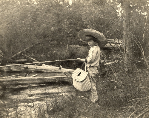 Young Ernest Hemingway fishing in Horton's Creek, near Walloon Lake, Michigan