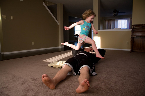 Leaping over Dad.