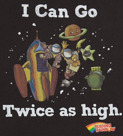 80s Tees Reading Rainbow I Can Go Twice As High Rocket Black T Shirt $24