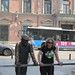 Tania and a guy statue
