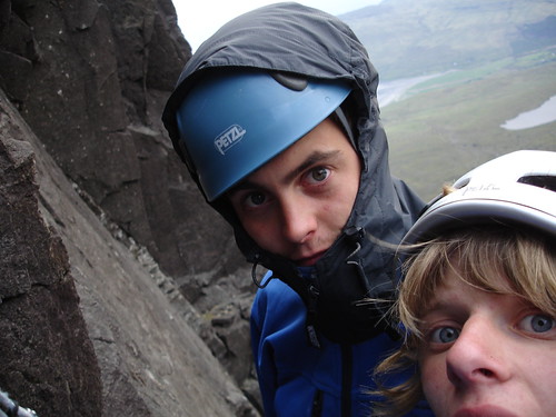 At the first belay on Vulcan Wall