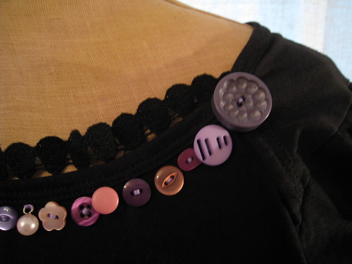 black and purple button tee