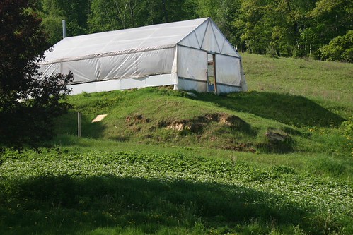 This is the upper greenhouse (on the hill). In the foreground is a trawberry field.