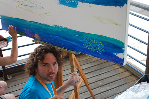 started with a little painting with all of us contributing something.  I painted a sting ray.