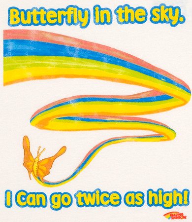 80s Tees Reading Rainbow Butterfly In The Sky I Can Go Twice As High Beige T Shirt $24