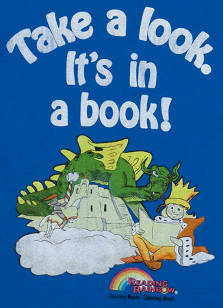 80s Tees Reading Rainbow Take A Look It's In A Book Blue T Shirt $24
