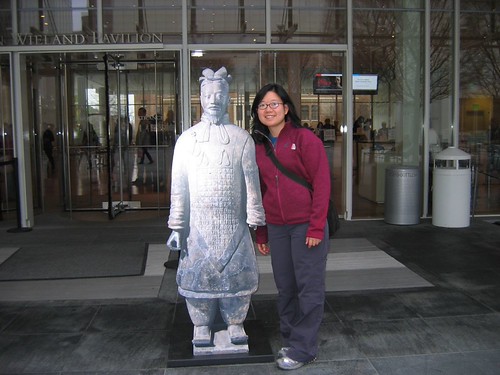 comparing heights with the terra cotta warrior at High Museum