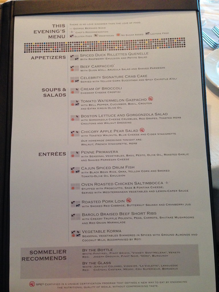 Celebrity Reflection Dinner Menu Day 5 After A Busy Day