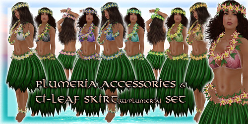 * Charmed * Hula Plumeria Accessories & Ti-Leaf Skirt Set -All Colors-