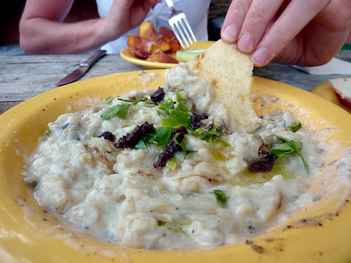 Smokey aubergine dip with tapenade