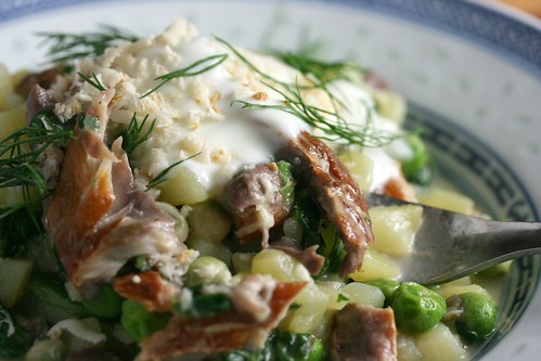 Potato and smoked mackerel risotto close