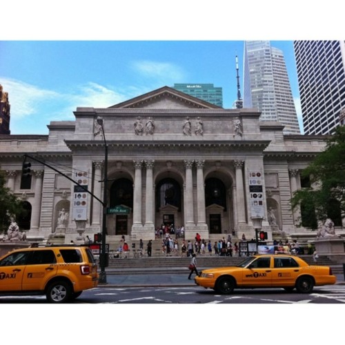 NYPL with NYC Yellow Taxi Cabs Out Front