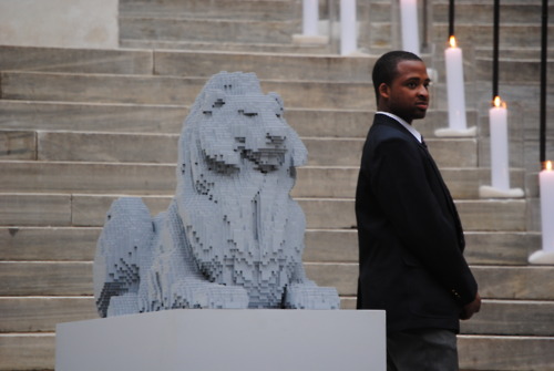 Lego NYPL Library Lions On Display Outside 1