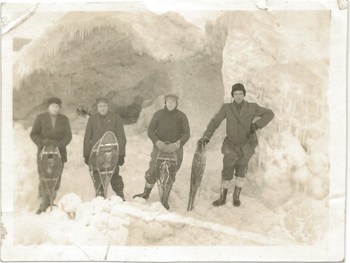 Real Photo Men at Work with Snow Shoes Winter Ice and Snow location Unknown 4-1 2 x 3-1 2 size