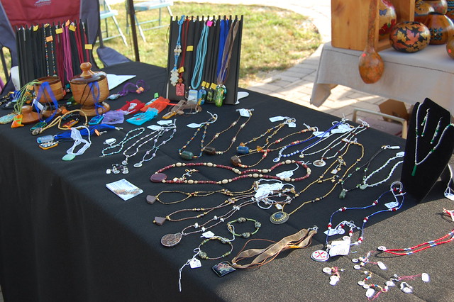 Display of earrings, necklaces at Applefest