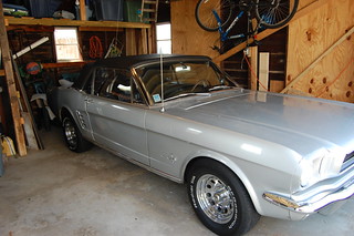 1966 silver Mustang convertible in our garage