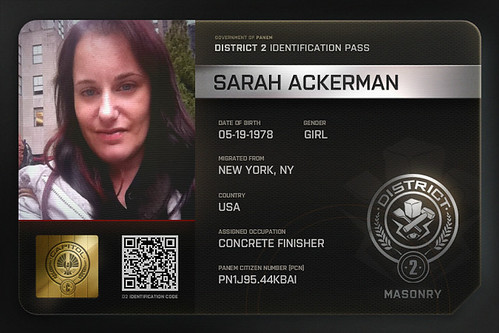 Hunger Games A photo of a mock Panem ID card from District 2.