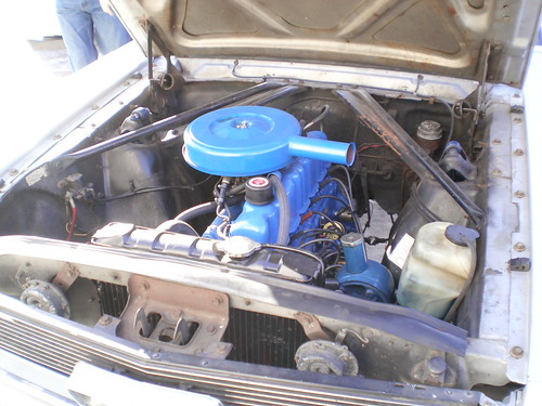 freshly painted motor with blue parts