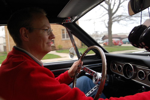 Behind the wheel of his Mustang